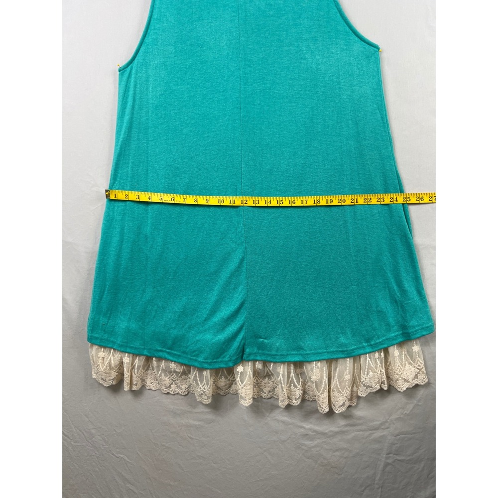 Umgee Tank Dress Women XL Teal Lace Trim Crochet Cottagecore Stretch Sleeveless - Picture 7 of 9